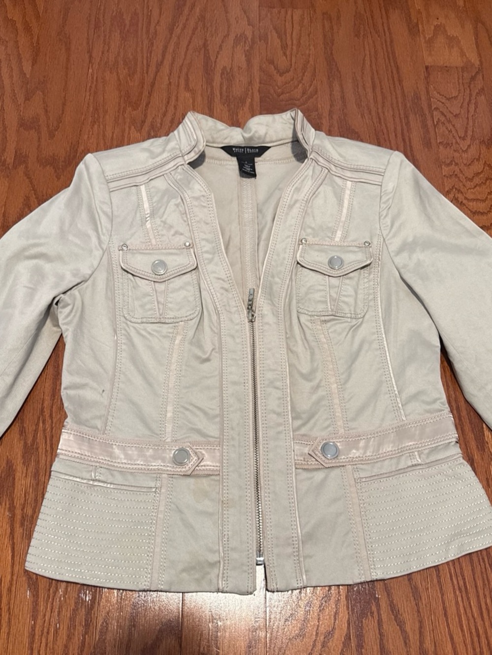 White House Black Market Cream Zip-Front Bomber Utility Jacket